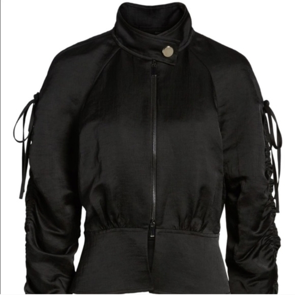 LEWIT Zip Front Linen Blend Peplum Jacket | Small | Black | Contemporary Luxury - Picture 3 of 13